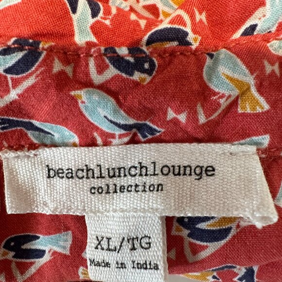 Beach Lunch Lounge Sleeveless Blouse Button Up Tied Waist Bird Pattern Womens XL - Picture 3 of 9